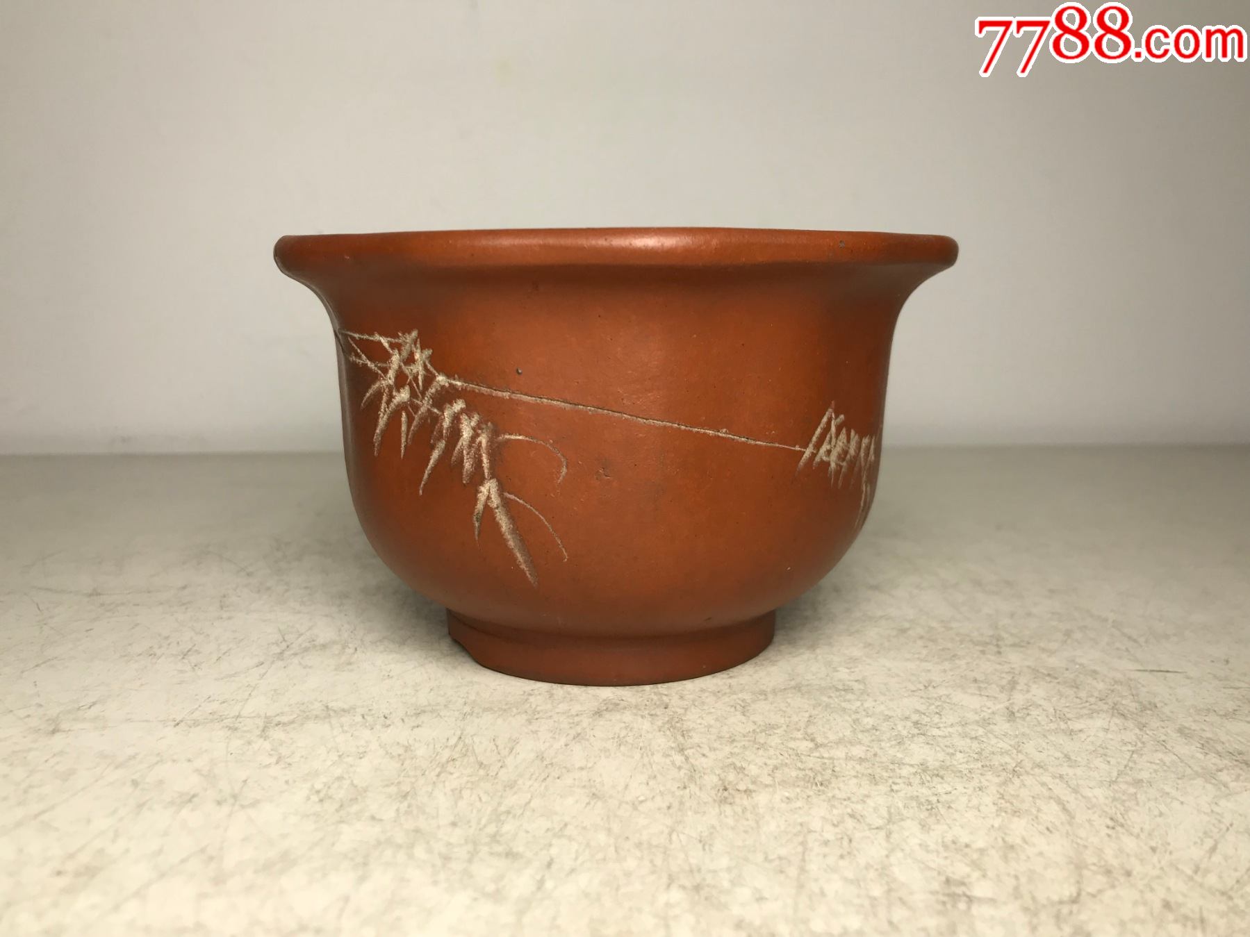 庚申1980年刻竹宜兴紫砂花盆