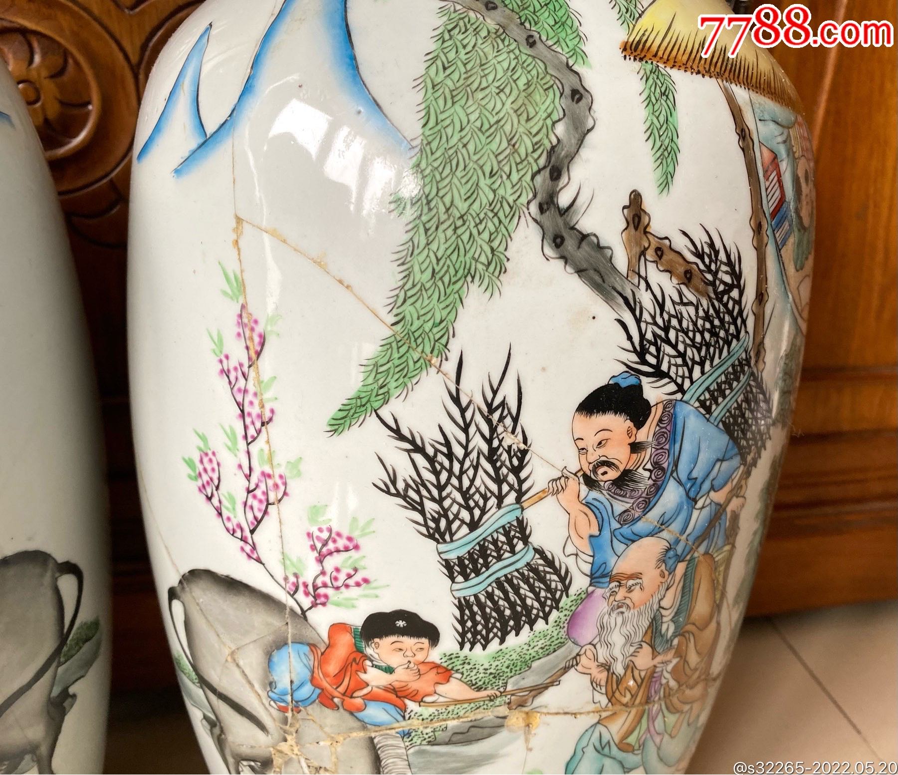 民国群益画馆出品渔樵耕读300件大瓶双耳大花瓶一对