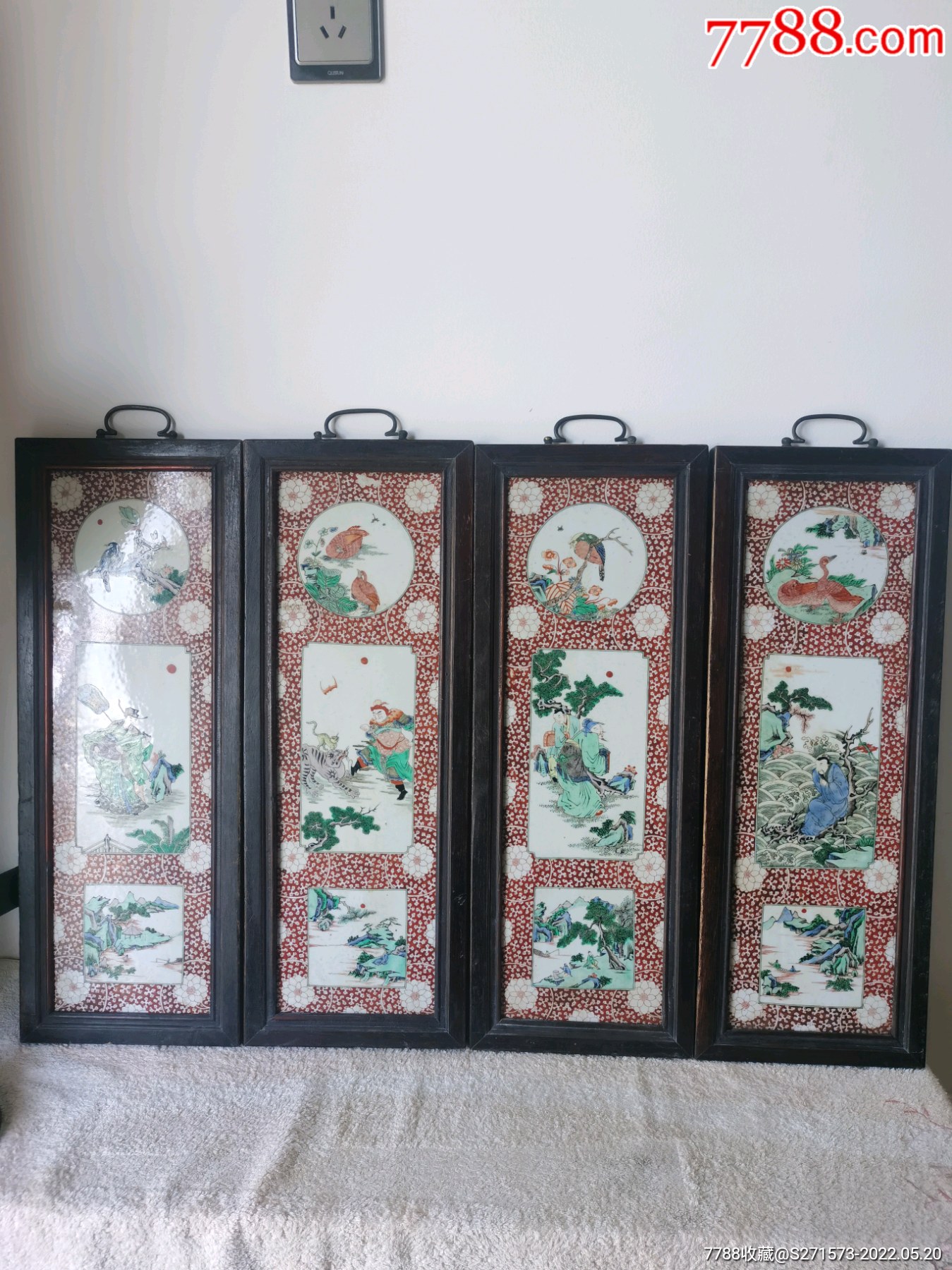 清代人物山水花鸟故事纹瓷板画四条屏_价格23800元【拾遗记】_第1张