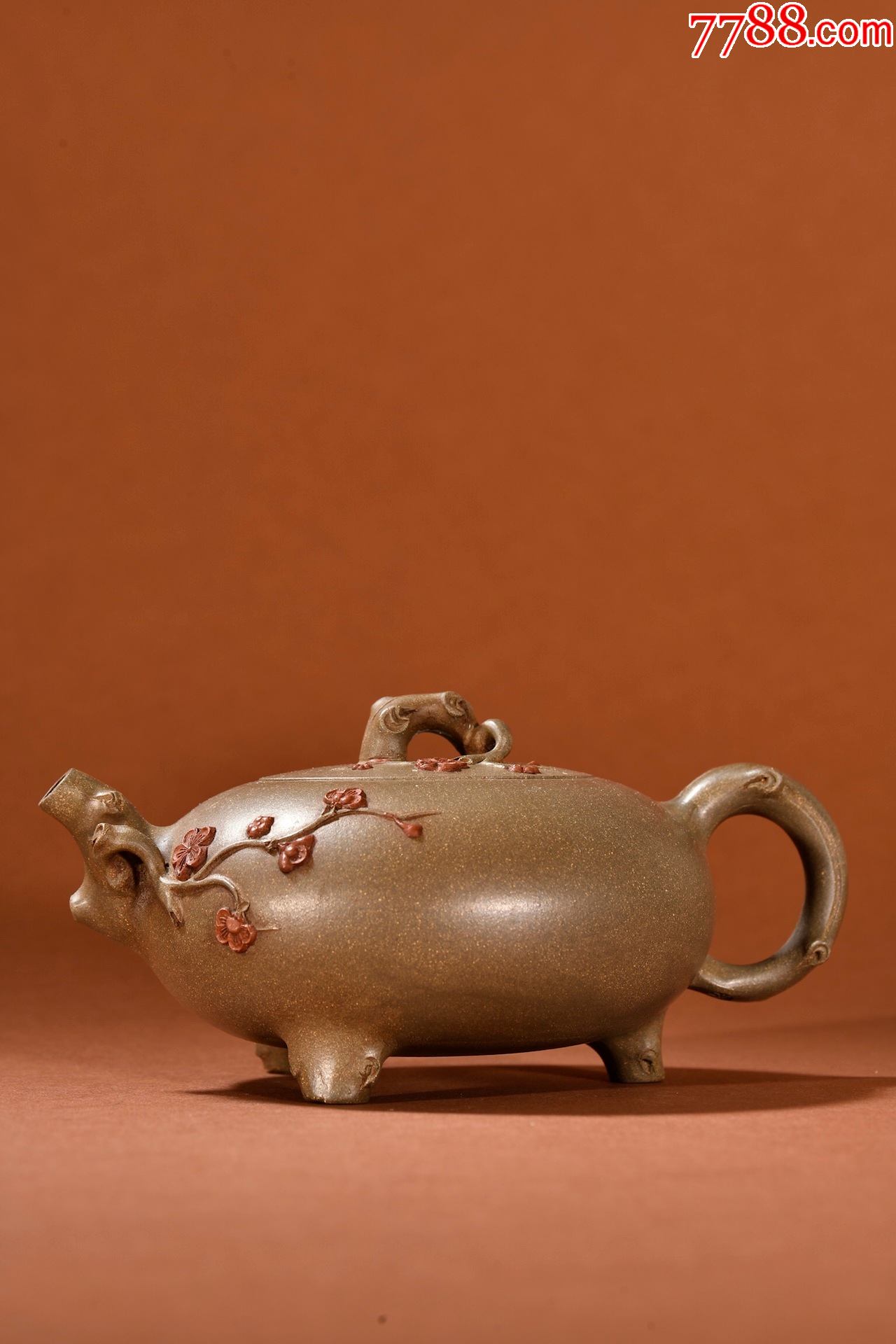 紫砂墨绿段梅花纹茶壶