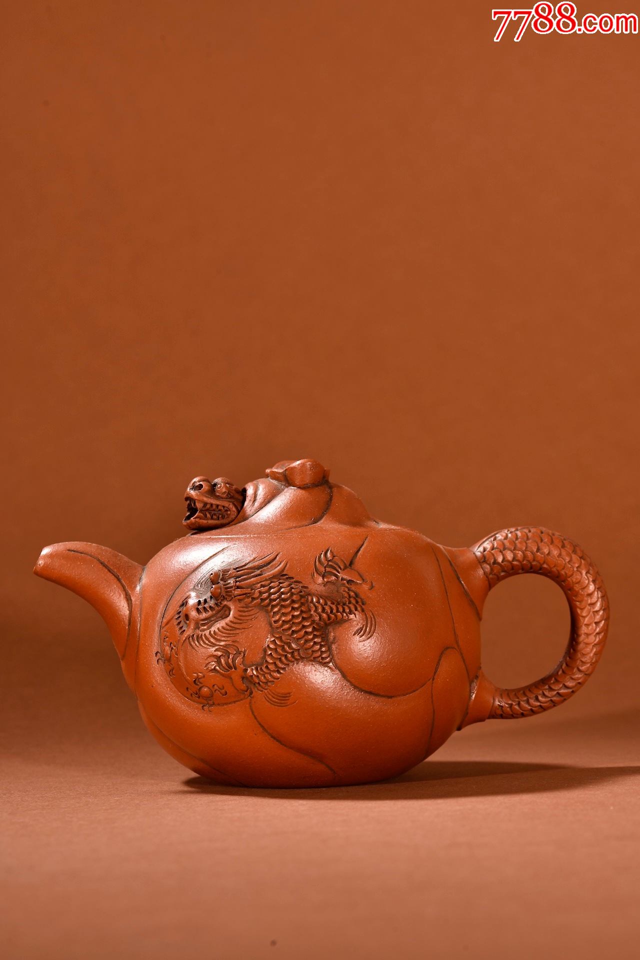 紫砂朱泥祥龙遨游茶壶