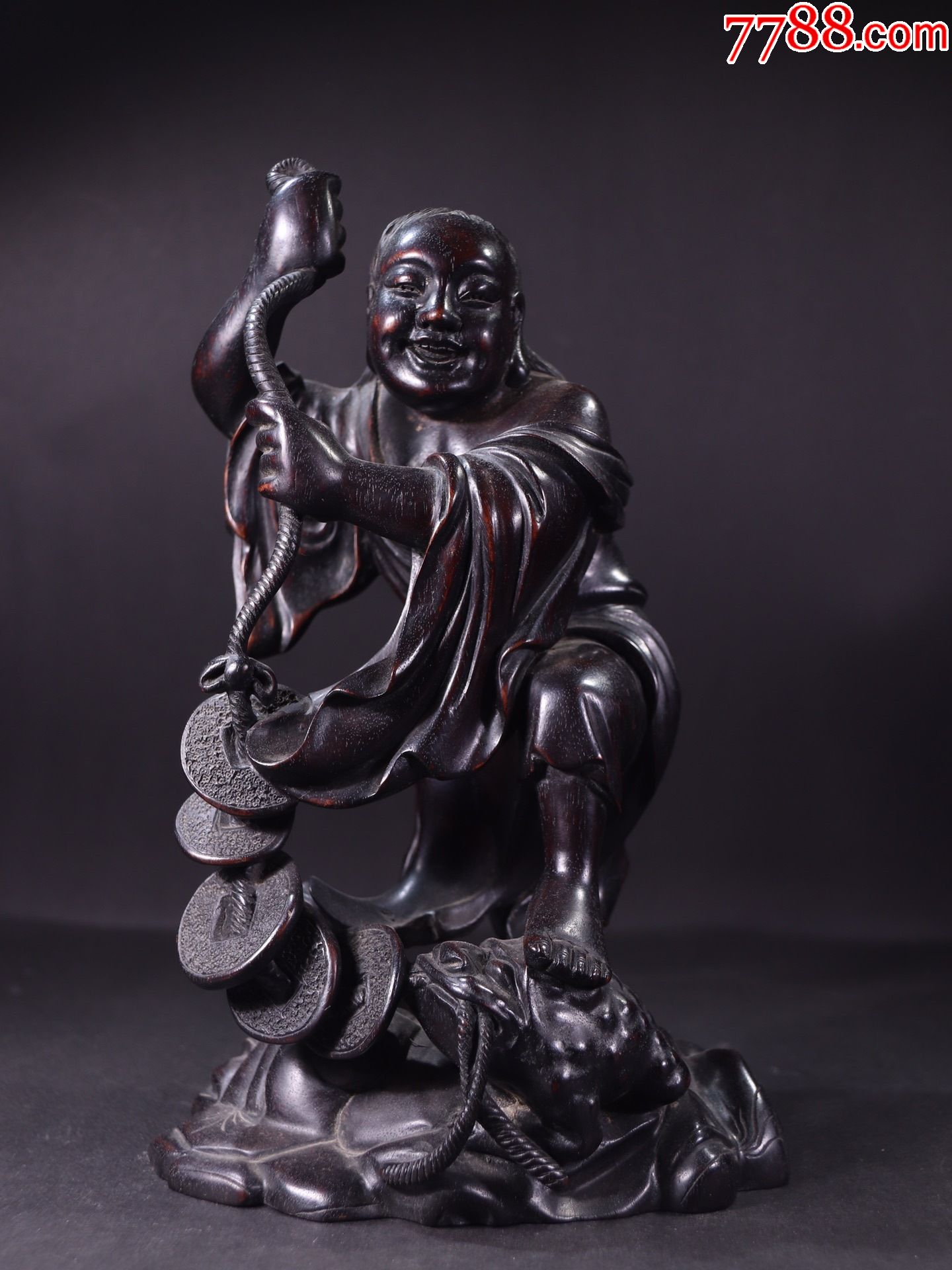 紫檀木浏海戏金蟾摆件_木雕摆件_慧珍古玩店【7788收藏】
