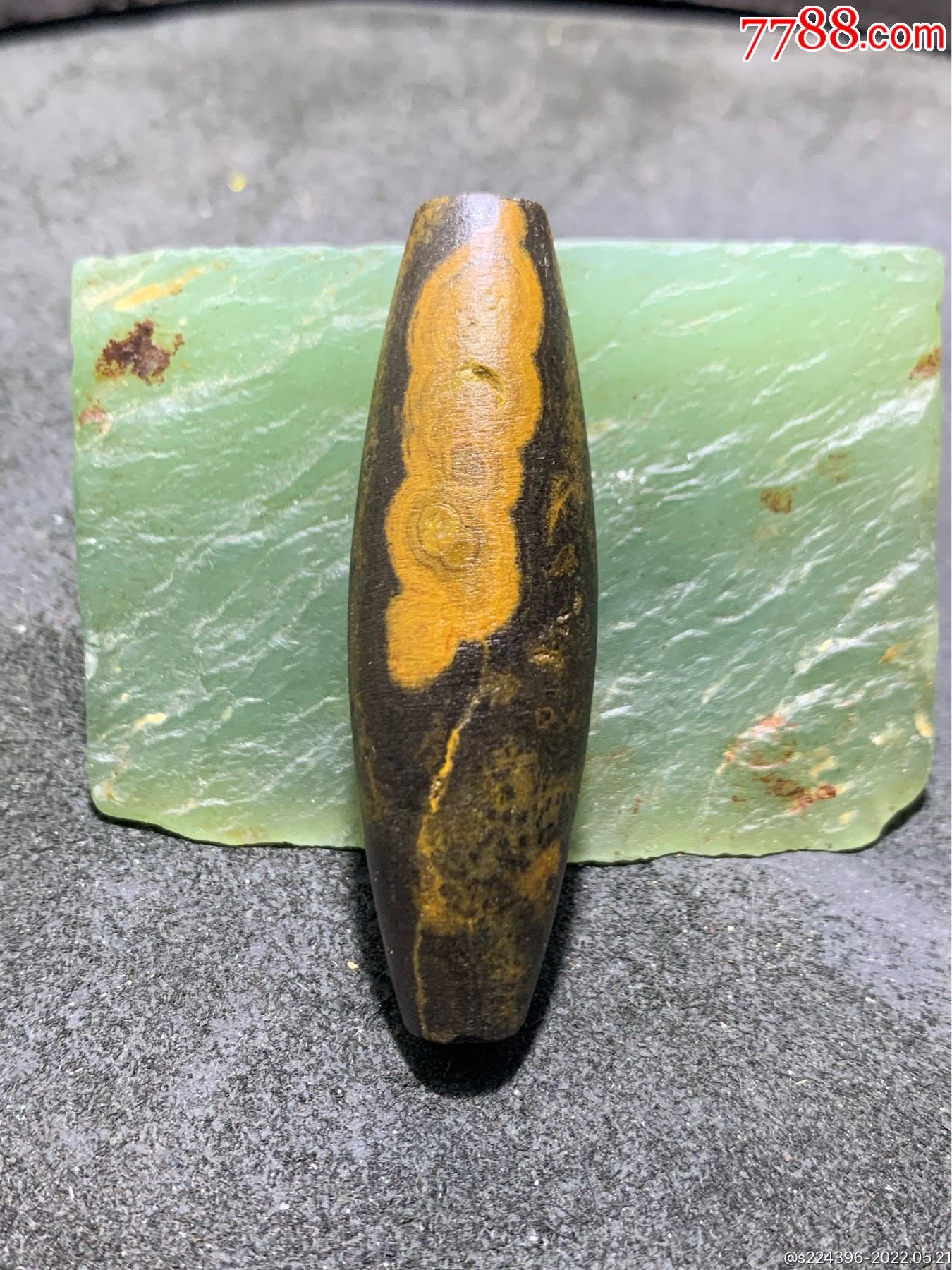 精美天然蓝白玉髓九眼页岩天珠一颗!_天珠_第1张_7788钱币网