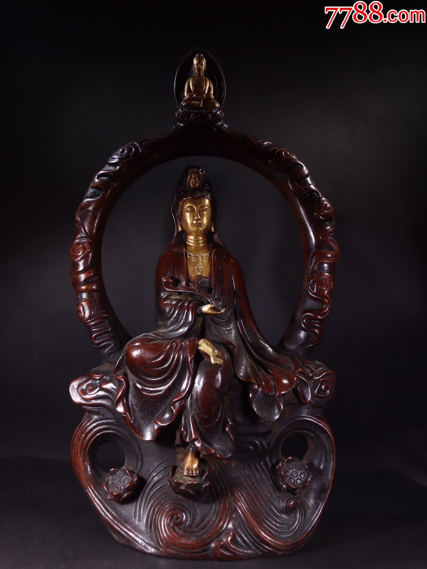 铜鎏金观音摆件