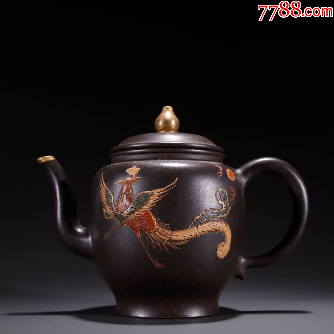 紫砂描金凤凰茶壶