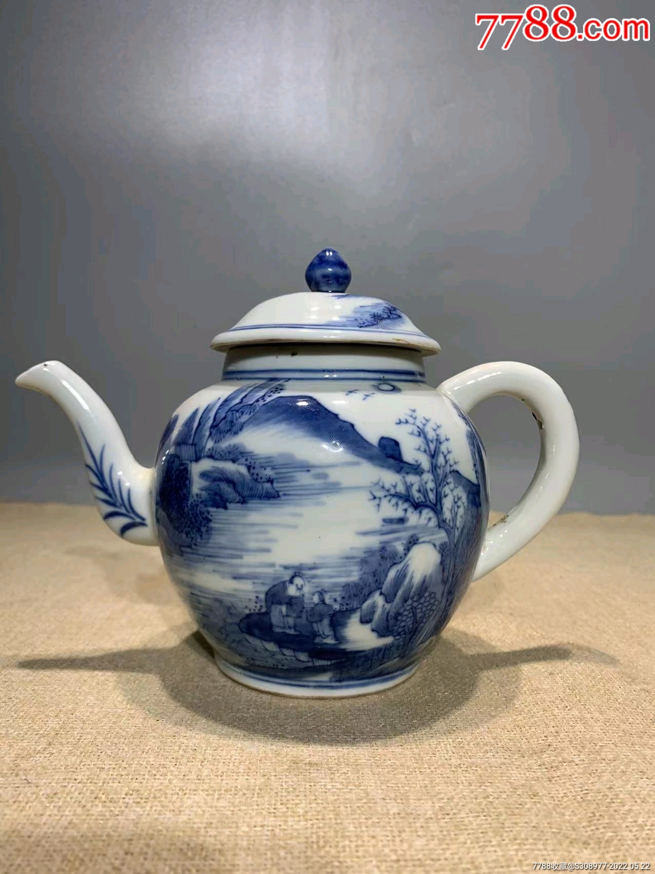 清代青花山水茶壶\_第1张_7788陶瓷