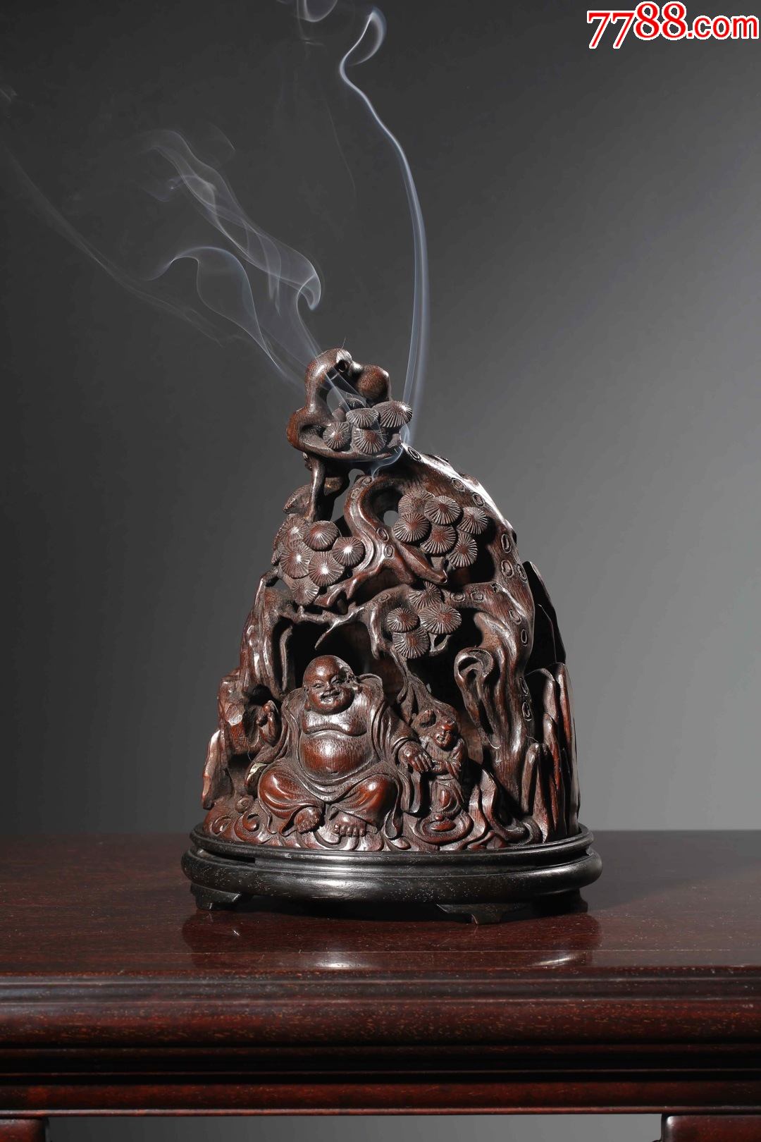 竹雕弥勒佛香熏摆件