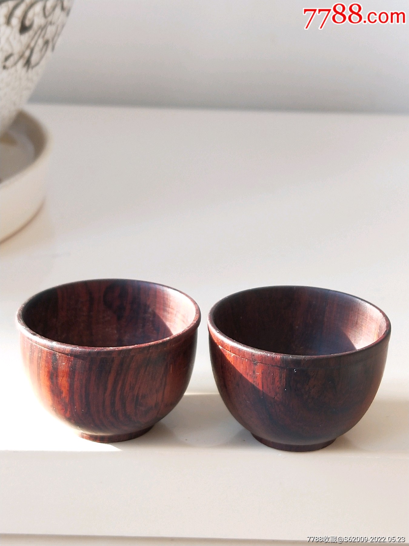 建国初全品海南黄花梨木一木整挖小酒杯一对同售