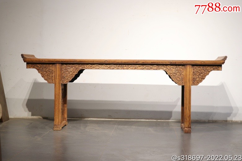 乾隆凤凰戏牡丹双面满雕工翘头案长260宽48高98榆木