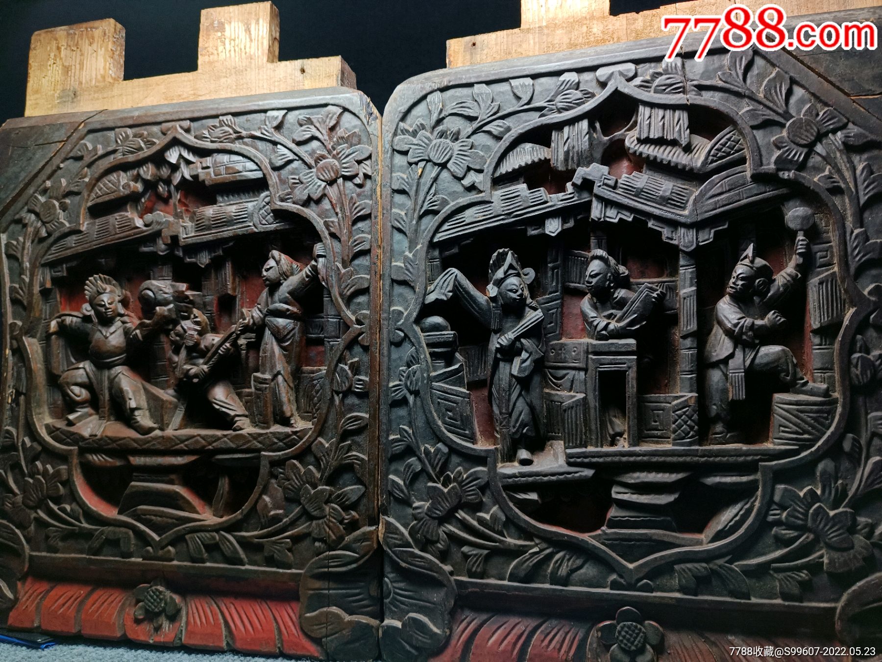 精品老床腿老木雕老花板老摆件