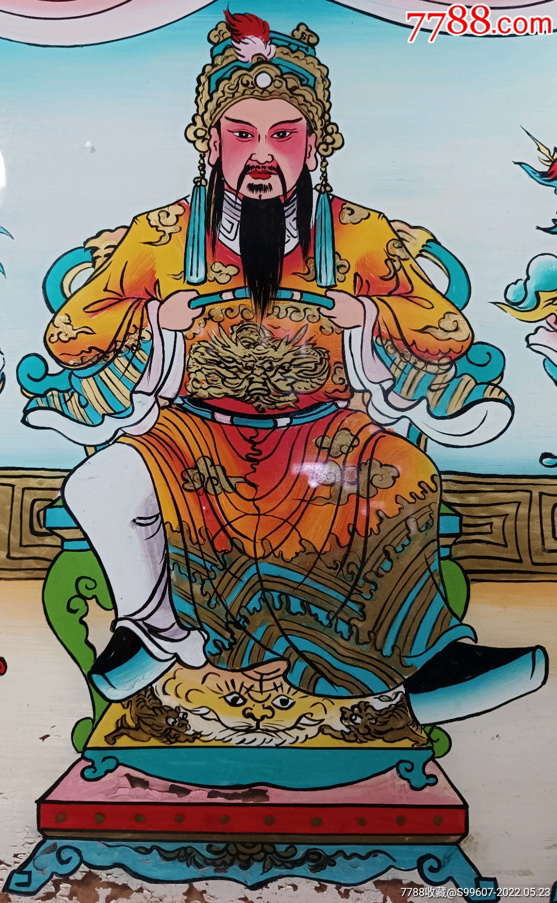 老佛像大尺寸三位王爷画像老玻璃画像