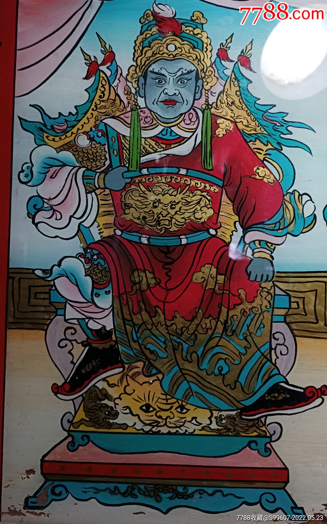 老佛像大尺寸三位王爷画像老玻璃画像