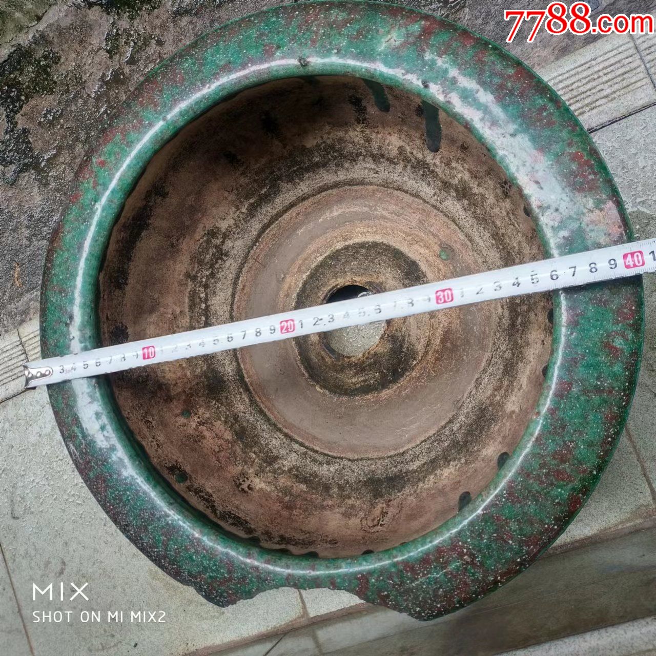 民国石湾窑绿釉大反唇花盆一个无裂无冲无孔有崩