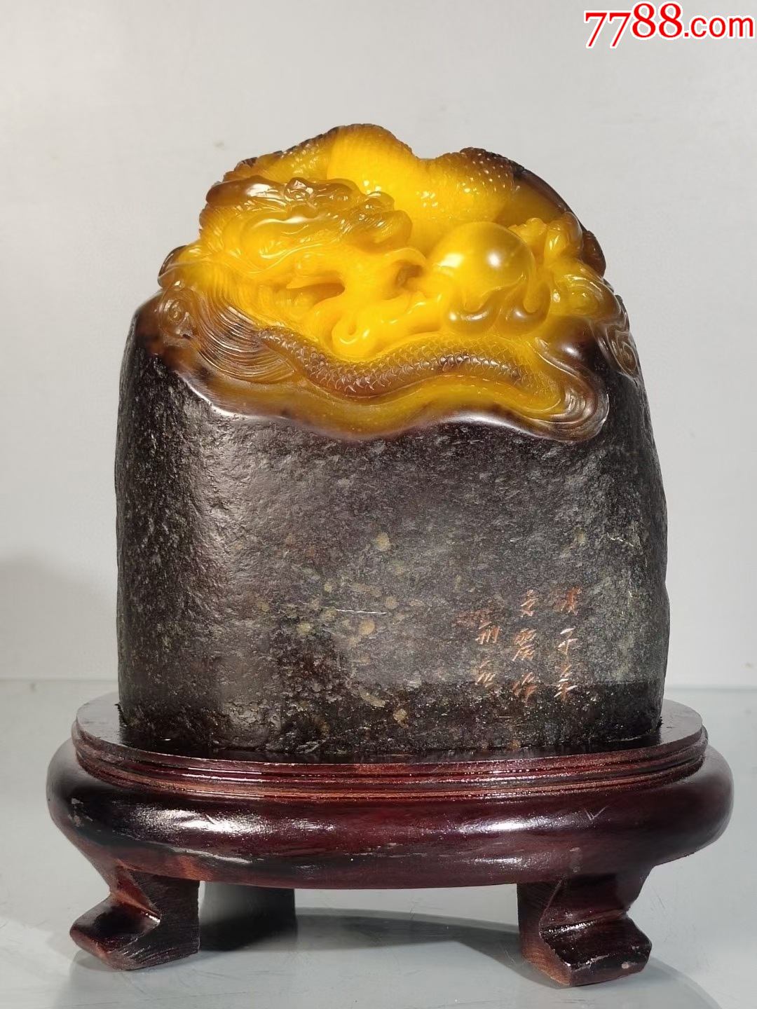 乌鸦皮田黄石手工浮雕【龙腾盛世】_寿山石_图片鉴赏_收藏价值_7788