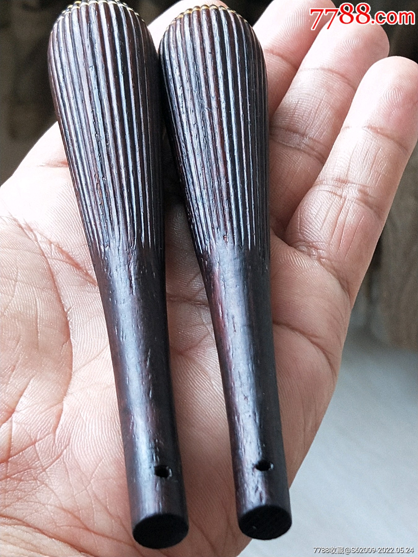 民国好品海南黄花梨木老二胡琴轴一对