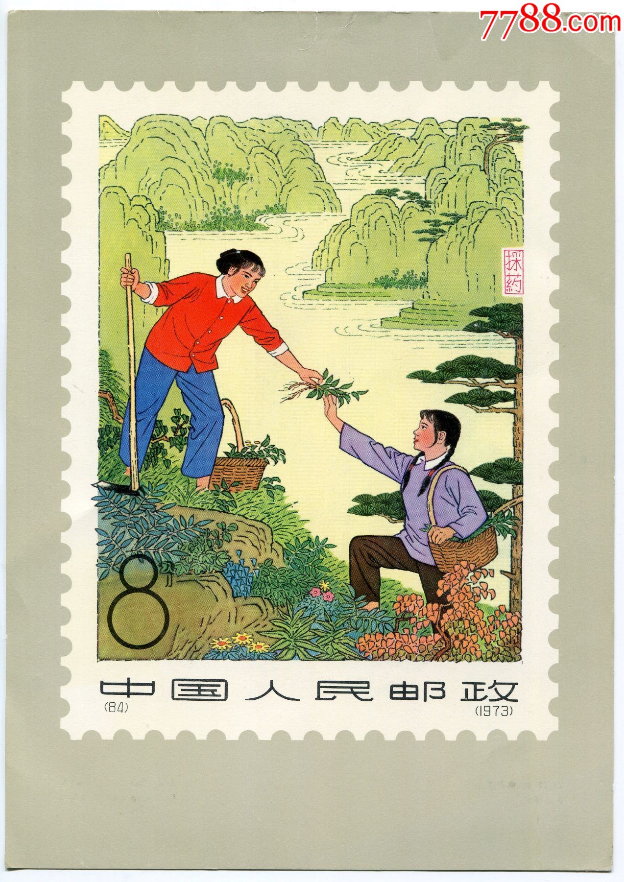 邮票宣传单编84赤脚医生采药厚纸