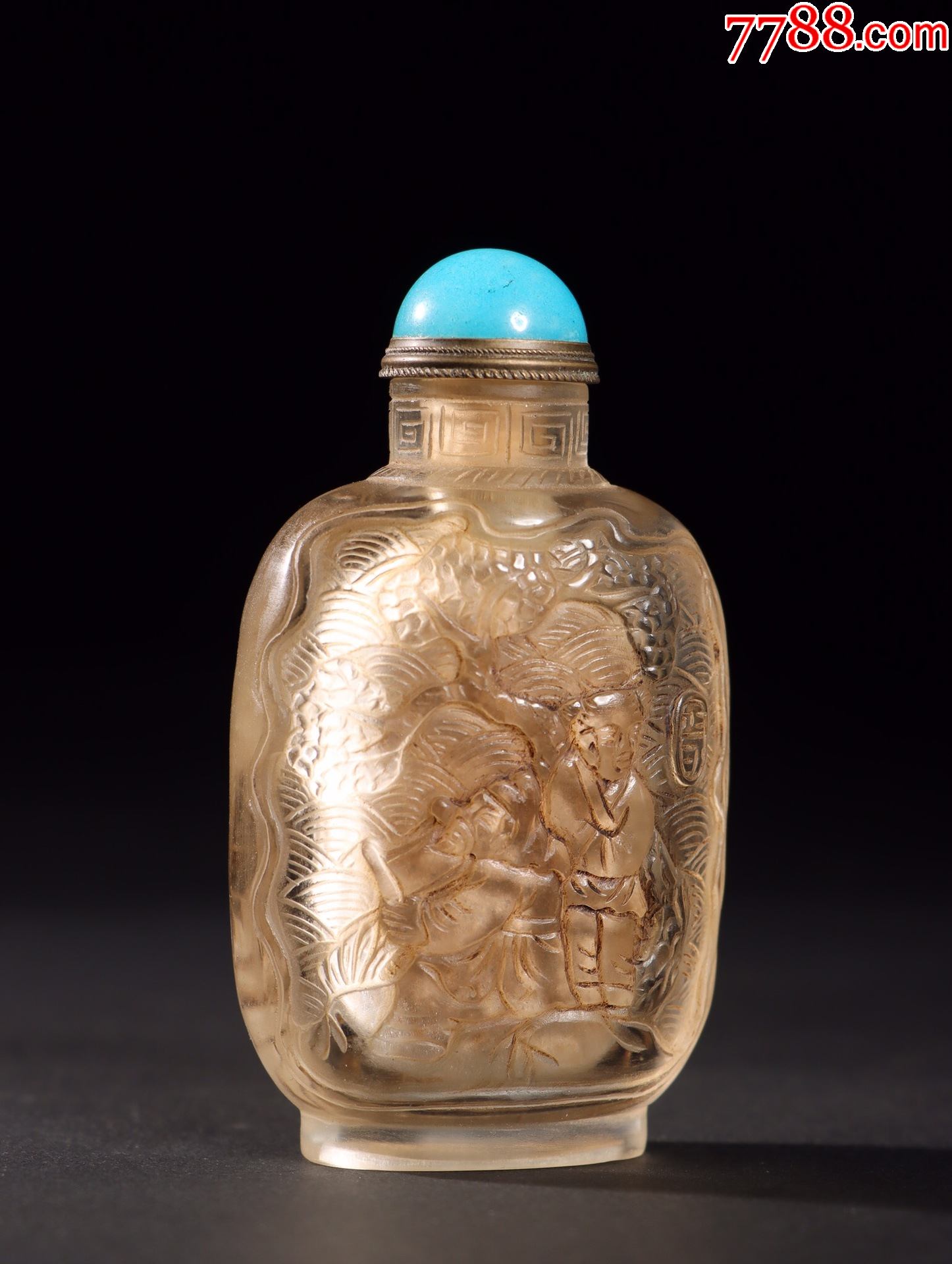 旧藏天然老水晶人物故事鼻烟壶