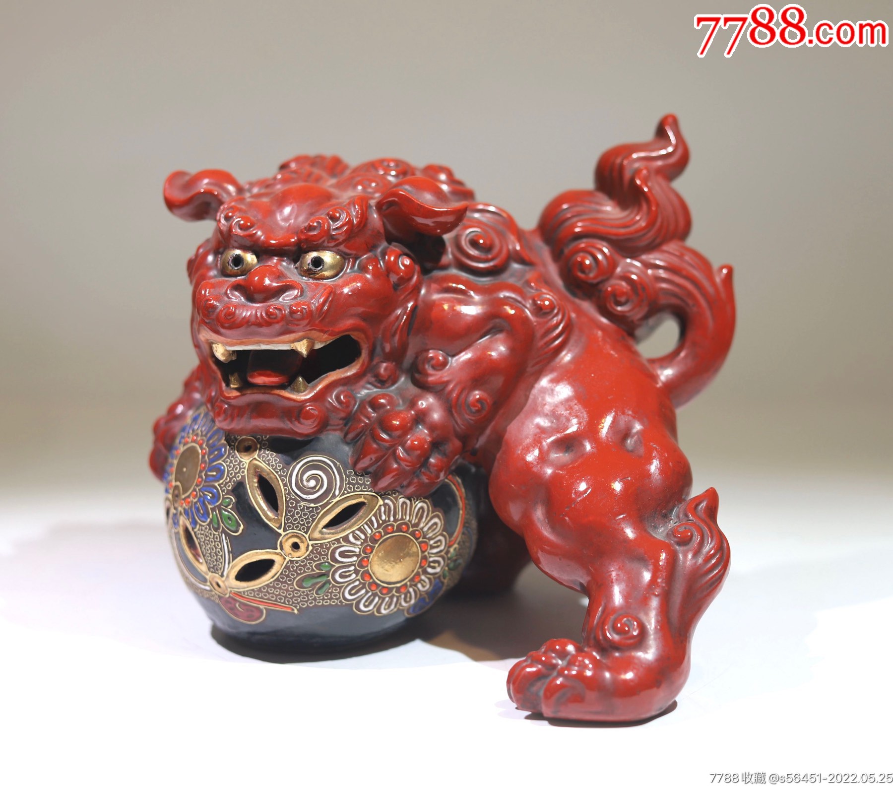 日本名窑九谷老赤绘狮子