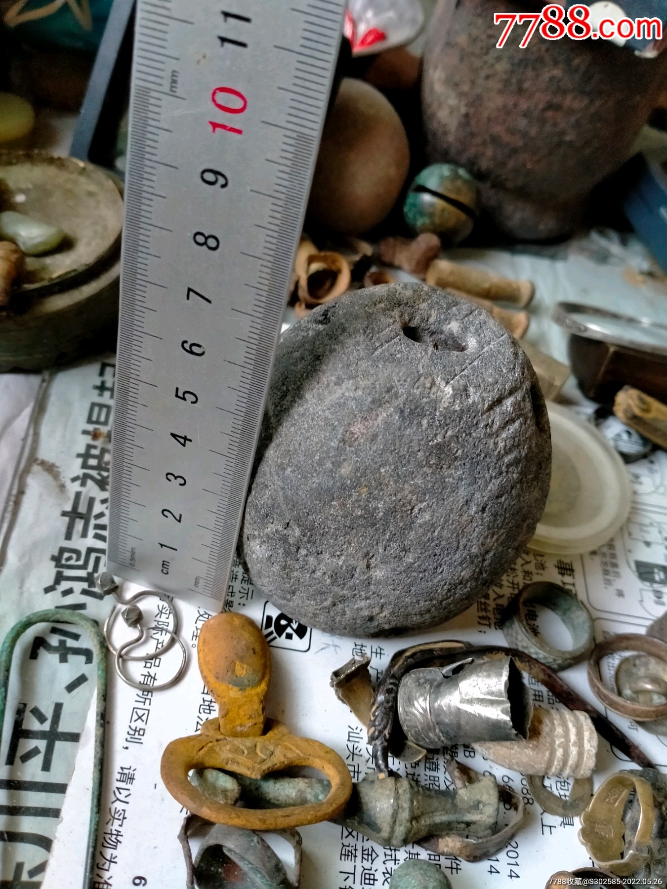 老东西老物件老摆件老香插老石器古代三孔石器