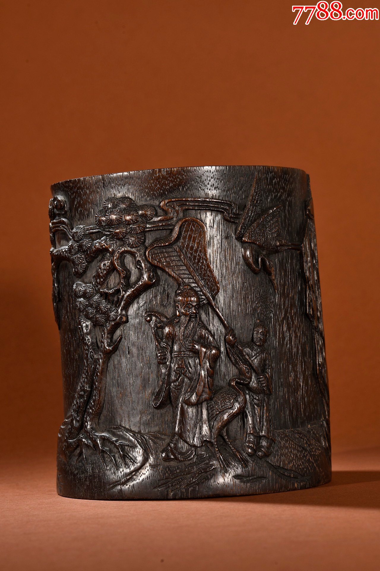 沉香人物故事文房笔筒