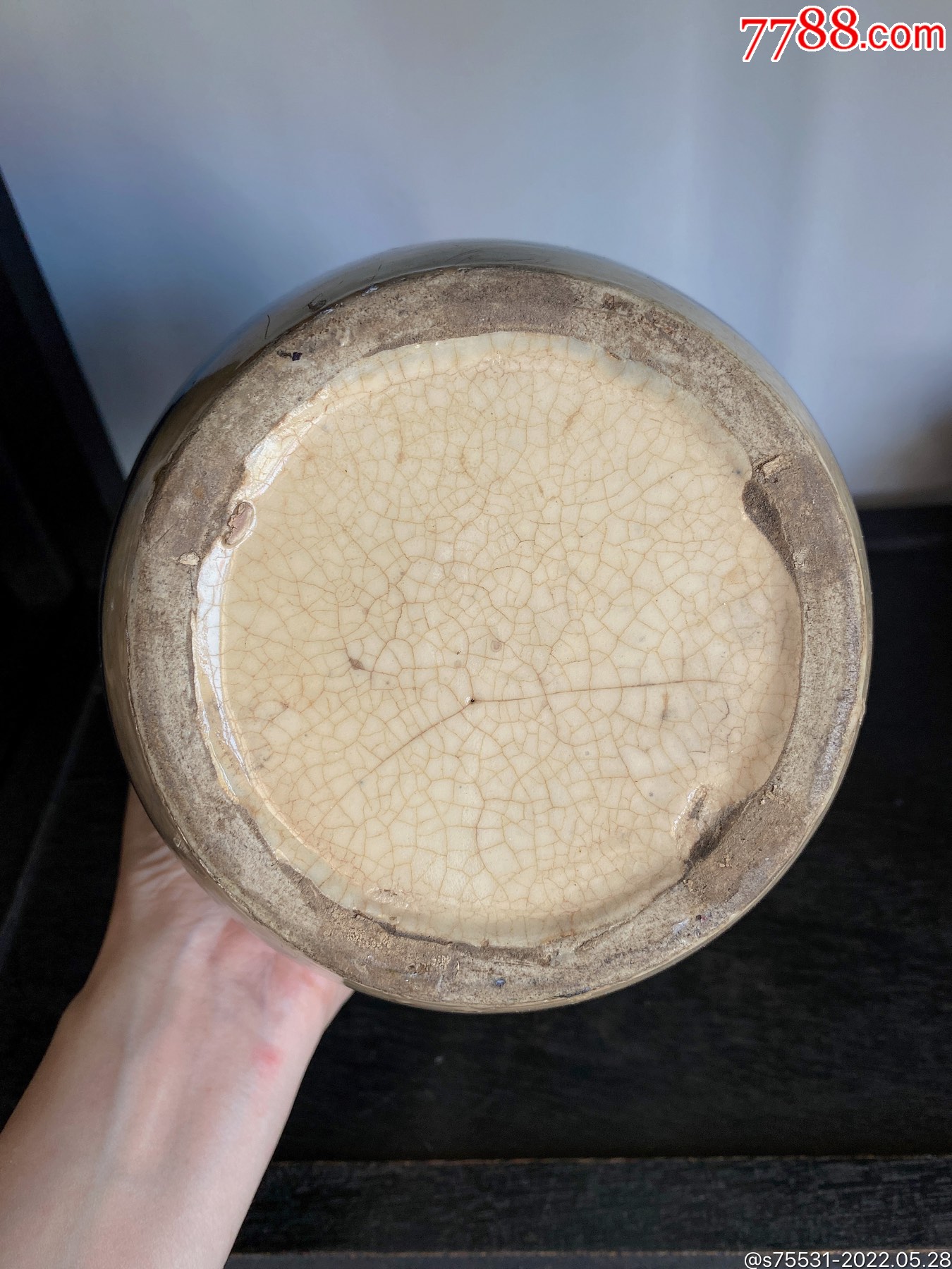 民国淄博窑手绘红绿彩花卉图小卷缸-价格:228元-se87359818-彩绘瓷