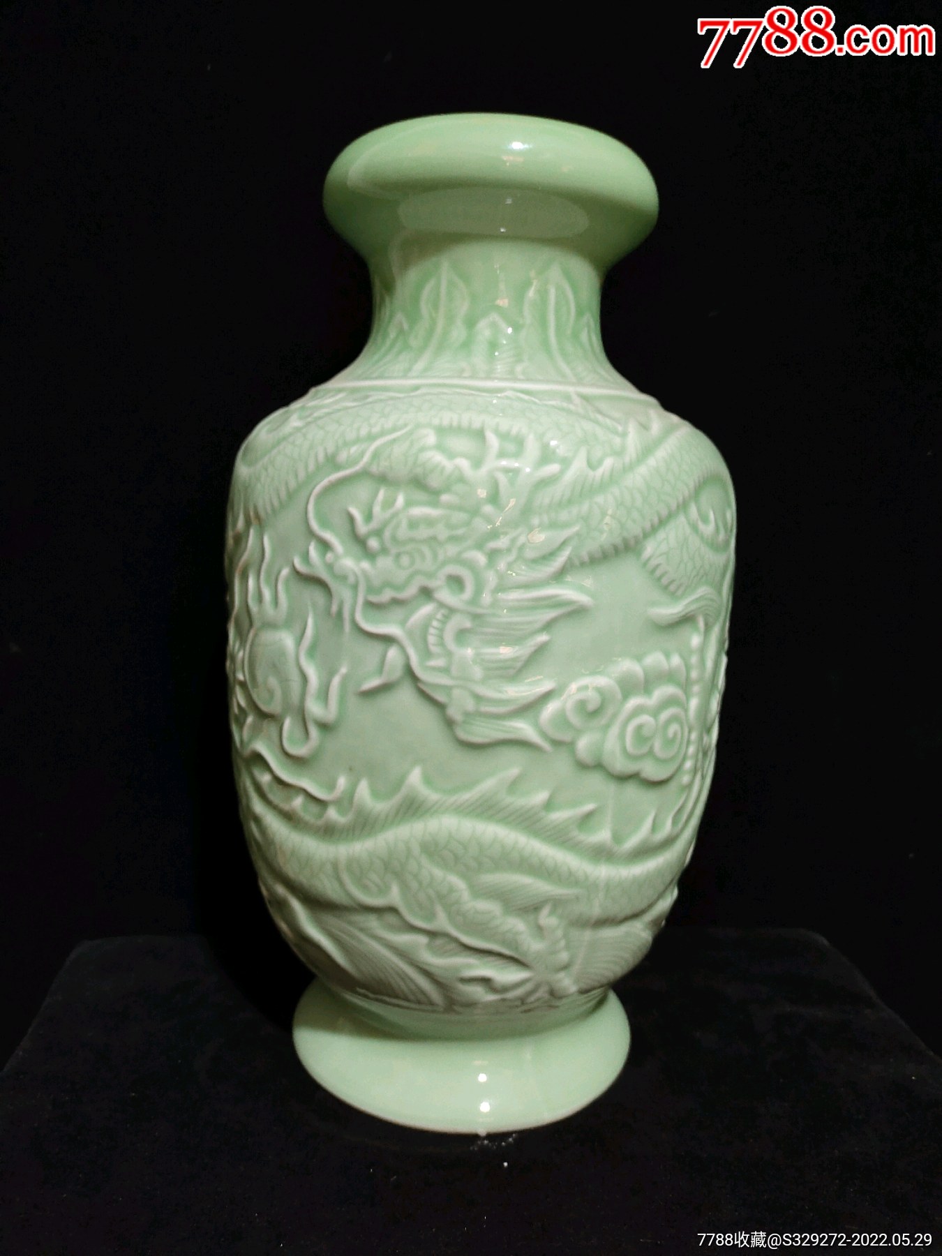 旧藏瓷龙泉釉浮雕大花瓶-价格:160元-se87365272-青