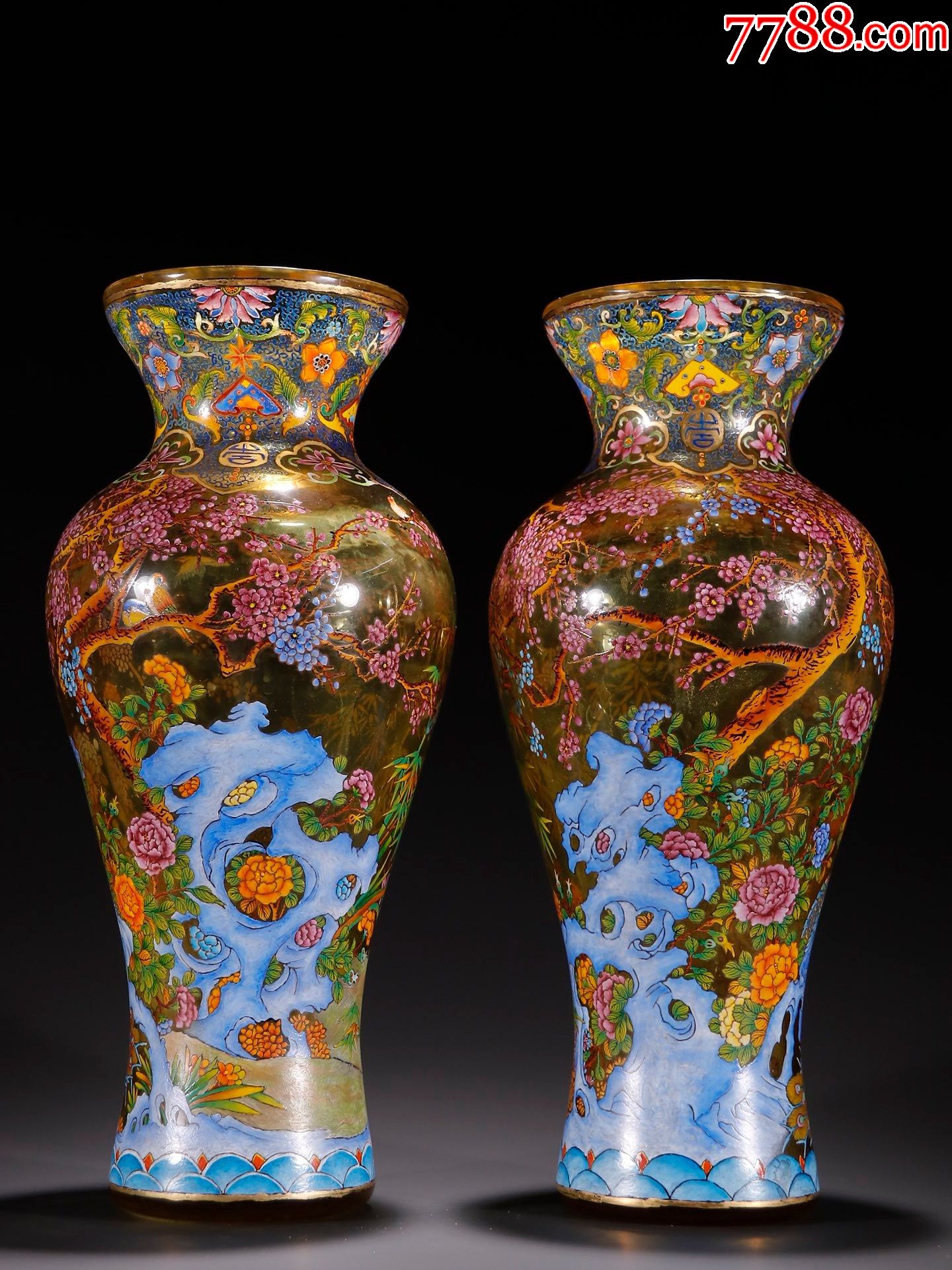琉璃粉彩孔雀牡丹瓶一对._价格18000元_第1张_7788收藏__收藏热线