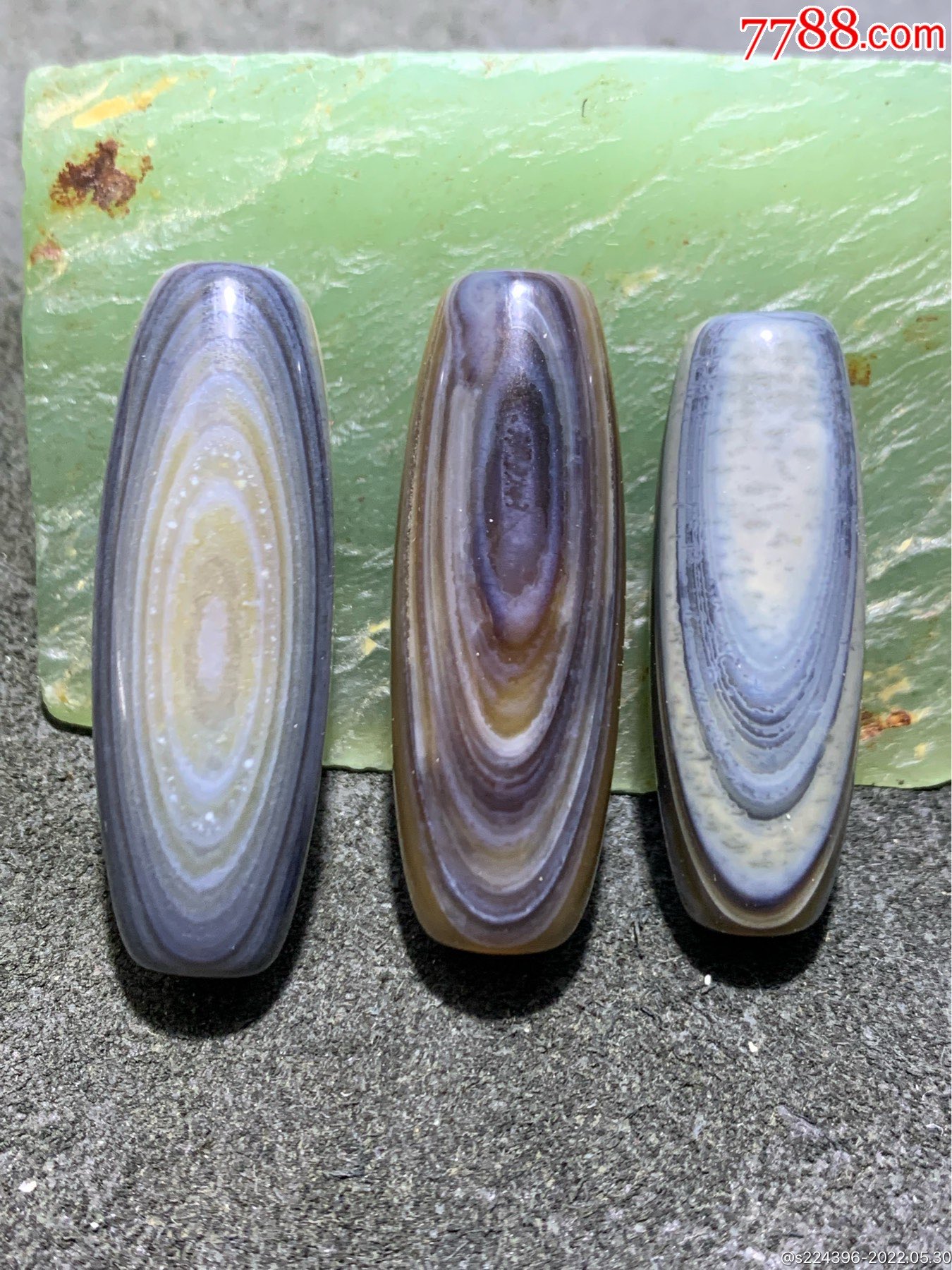 高玉化天眼千层纹缠丝玛瑙通货桶珠三颗