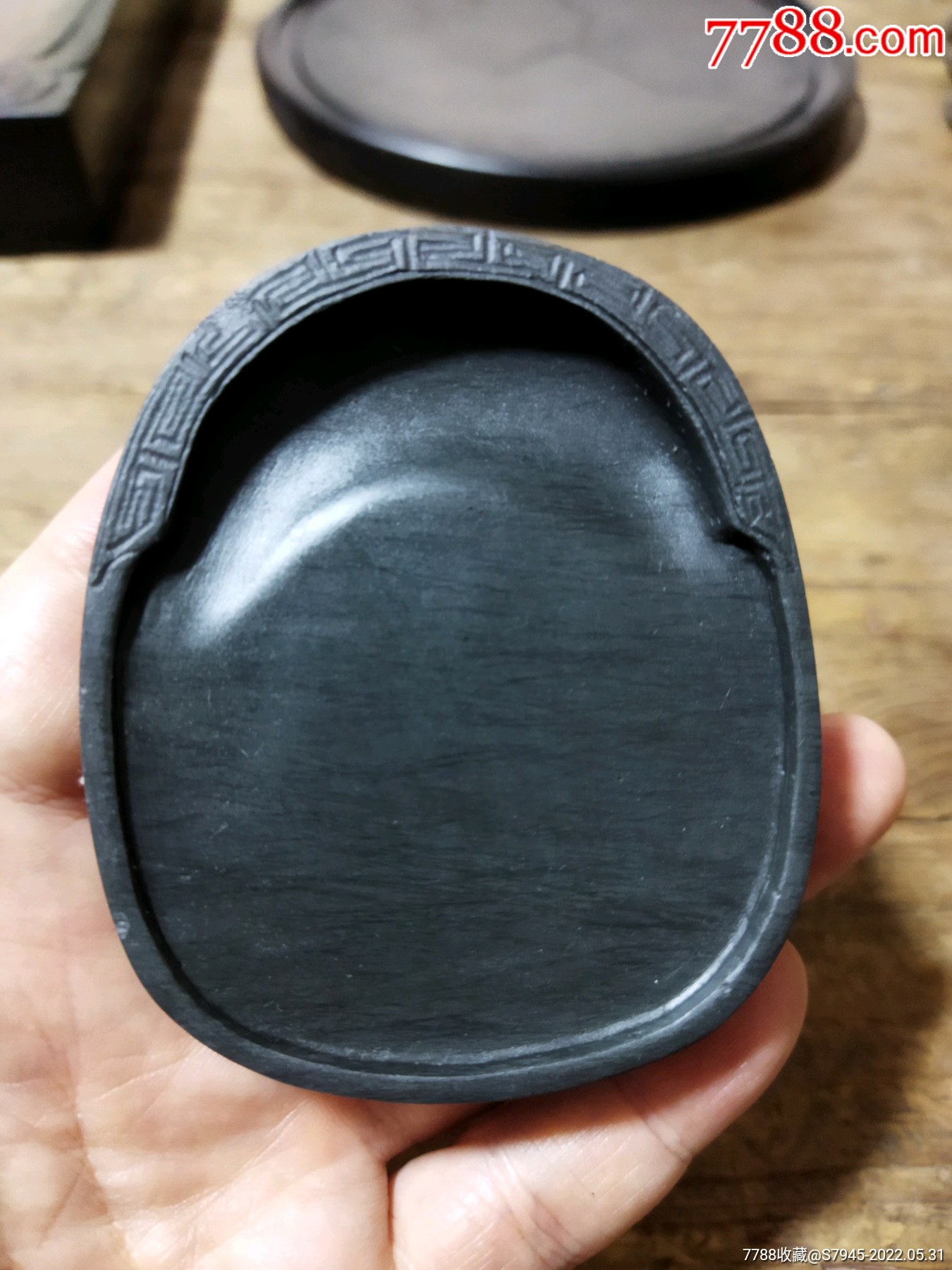 80年代库存歙砚刷丝眉纹小玩砚小镇纸小笔舔7.5*6.3*1.