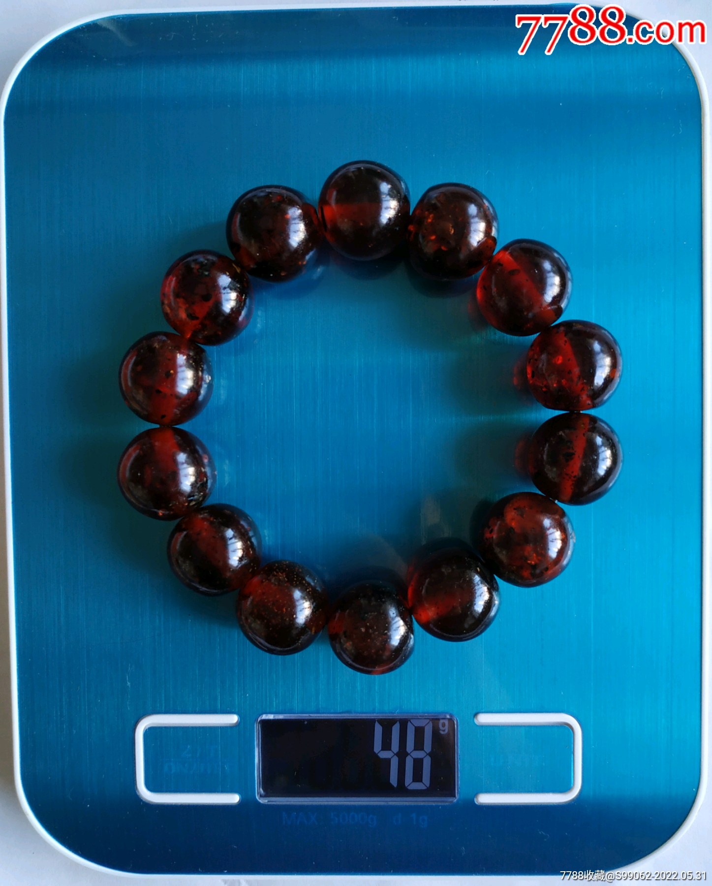 天然保真手工打磨老血珀手串