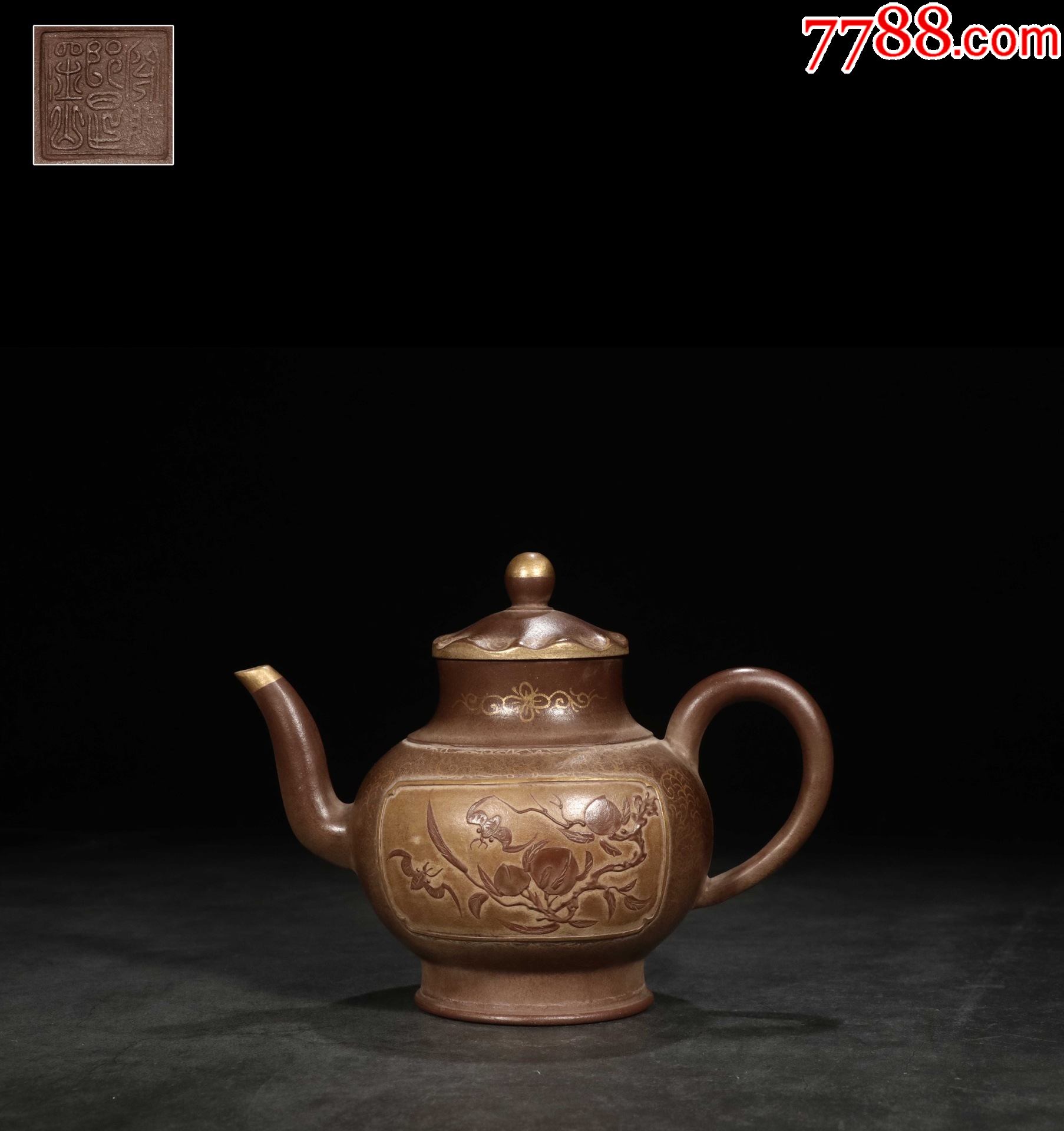 紫砂开窗泥绘描金壶