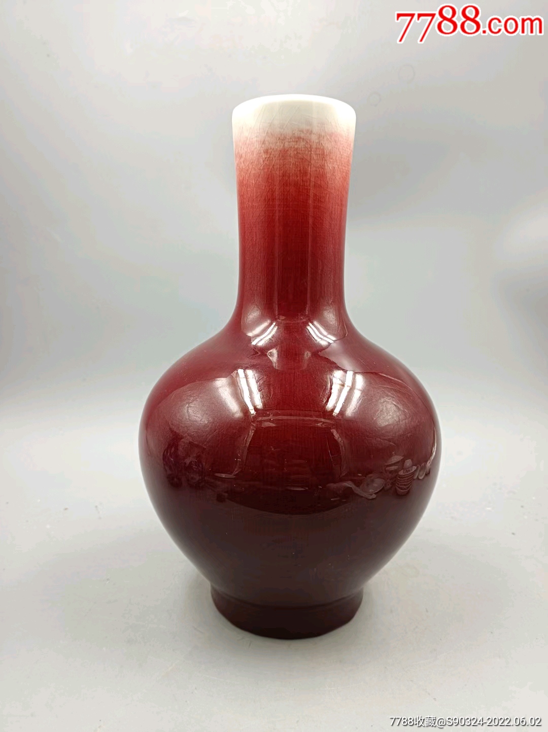 精美567景德镇建国瓷厂钧红釉天球瓶_红釉瓷_图片价格_收藏价值_7788