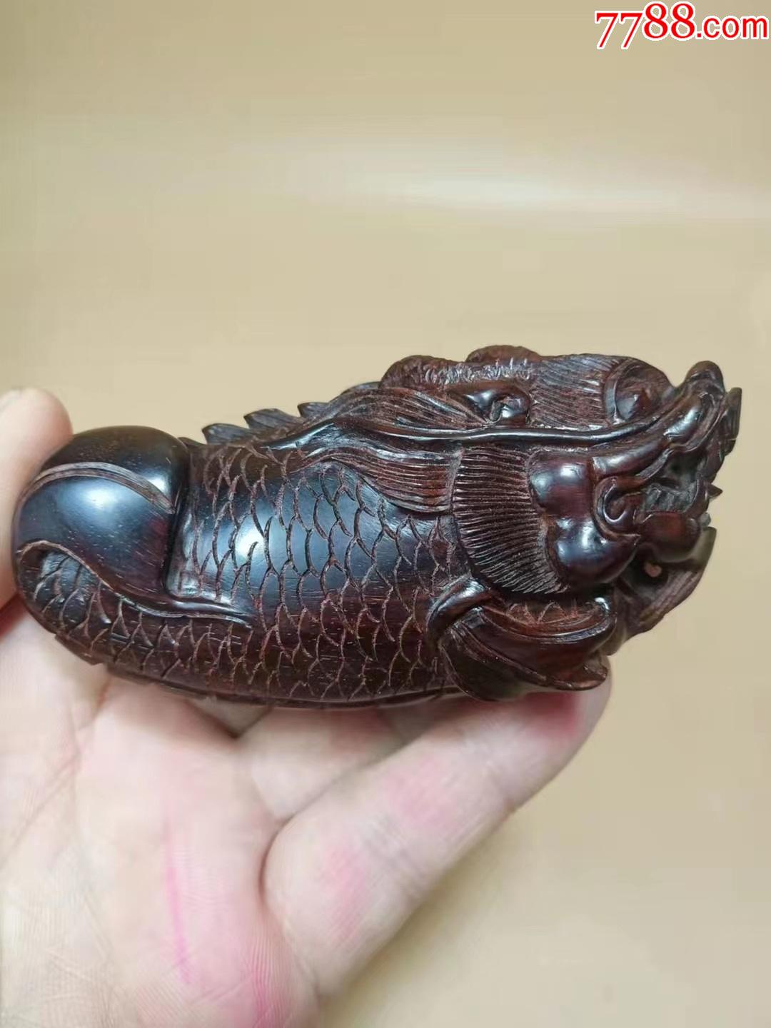保真正宗印度小叶紫檀鱼化龙手把件-价格:1159元-se87449574-木雕摆件