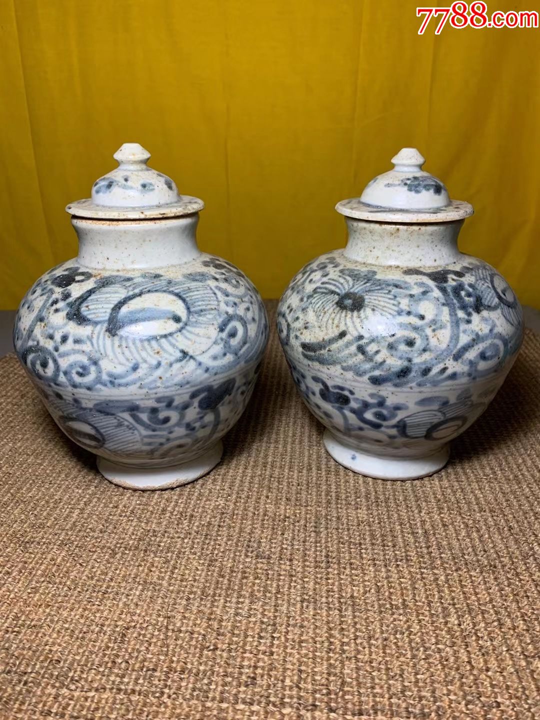 完美明代早期青花花卉纹盖罐一对-价格:5668元-se87449788-青花瓷