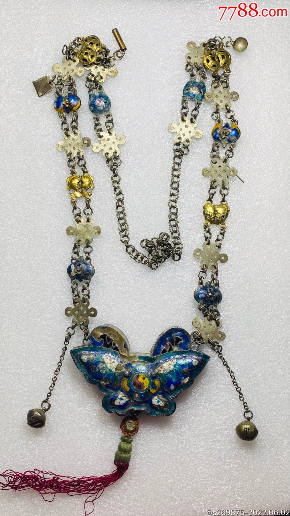 清代-完整珐琅彩蝴蝶老银套锁_银锁/银项链_收藏行情_回收价格_7788小