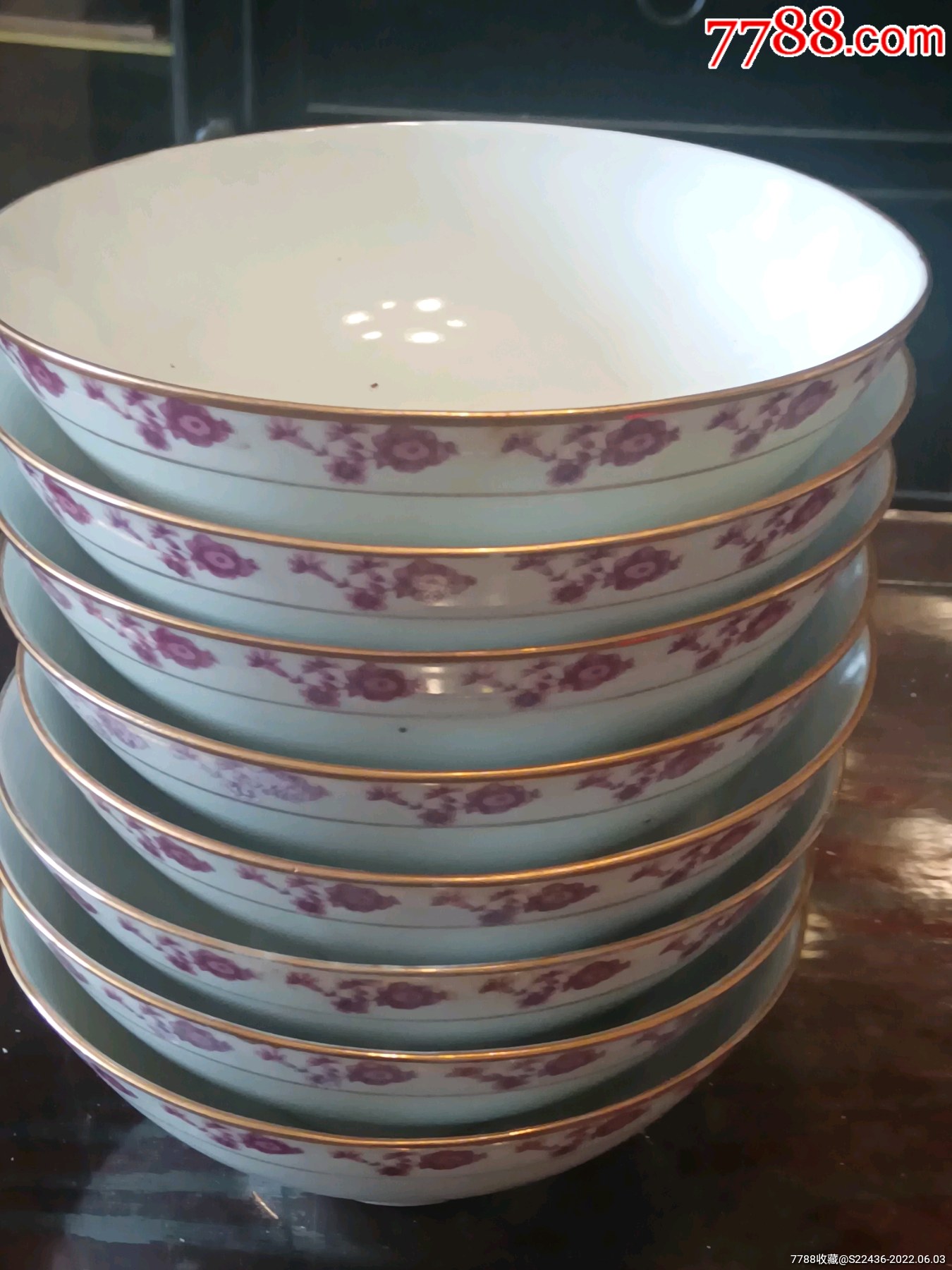 五六七年代印花金边饭碗8个