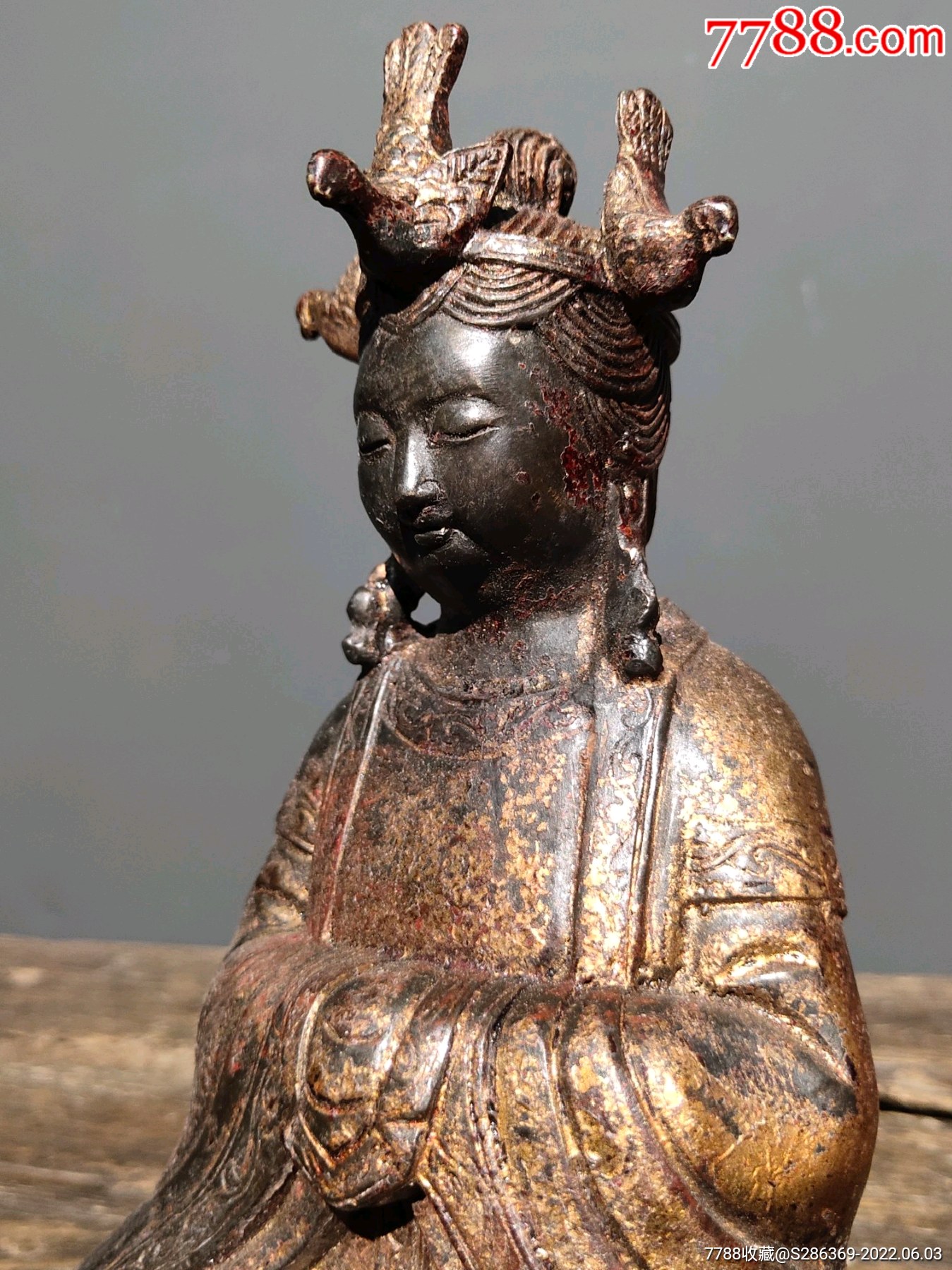 老铜胎开光撒朱砂佛像妈祖圣像一尊-价格:480元-se87471442-铜像/铜