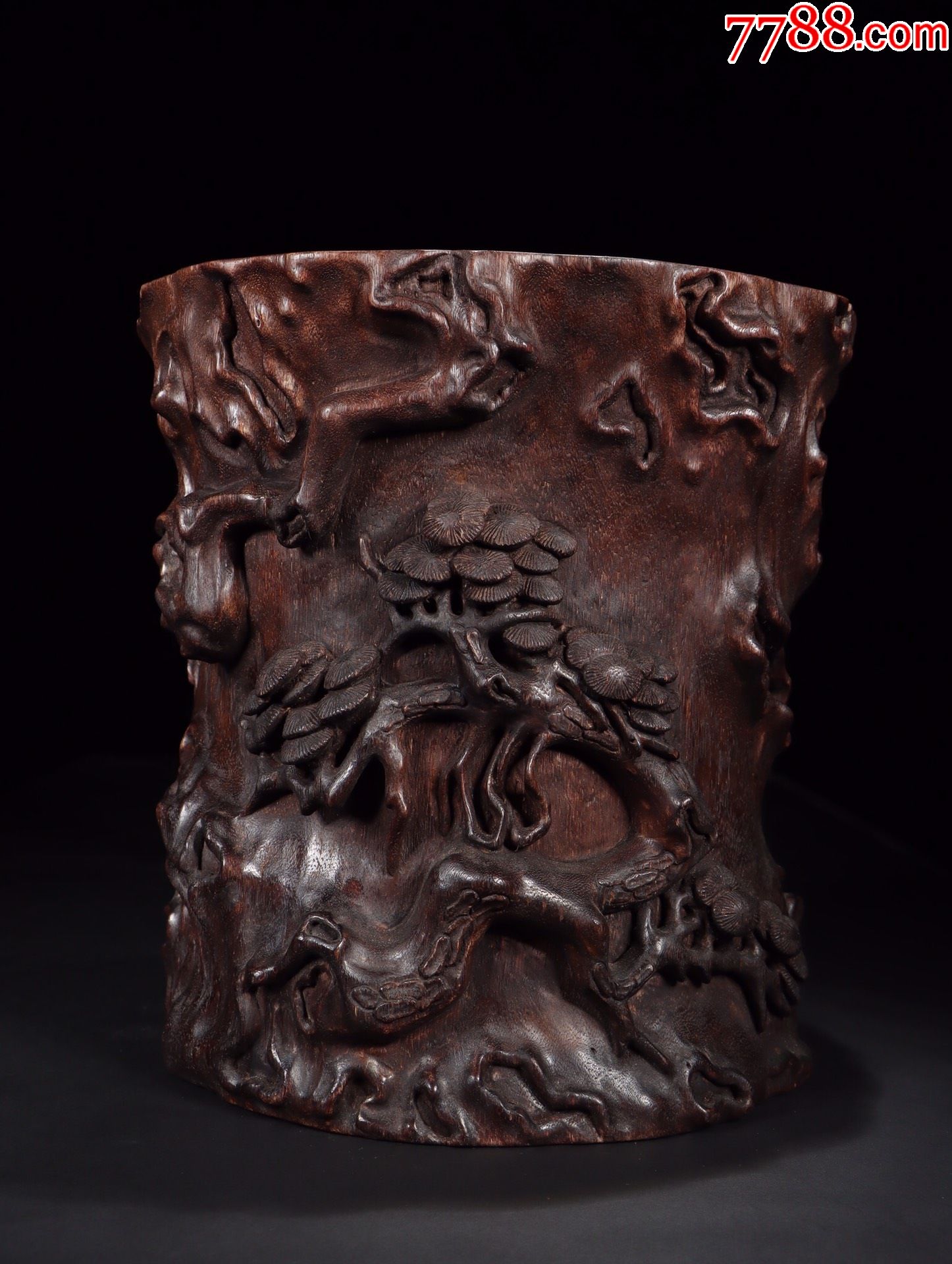 沉香岁寒三友松竹梅纹大笔筒