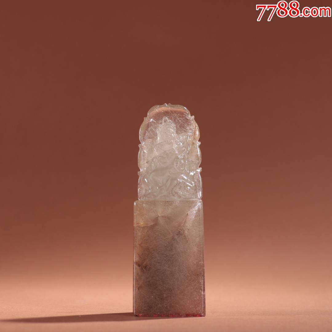 煮石山人刻天然发晶福禄寿喜财印章