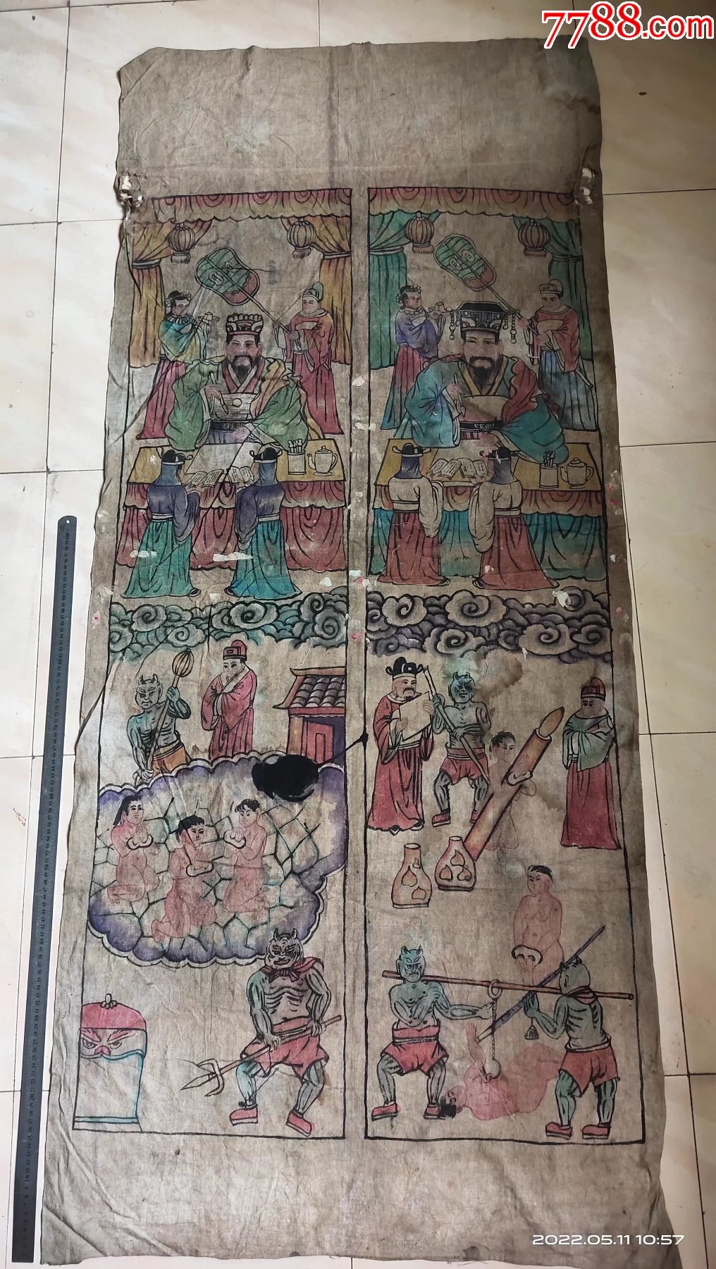 长192宽82厘米,手绘老布画二阎王地狱图水陆画人物画神像画-价格:360元-se87511858-人物国画原作-零售-7788收藏__收藏热线