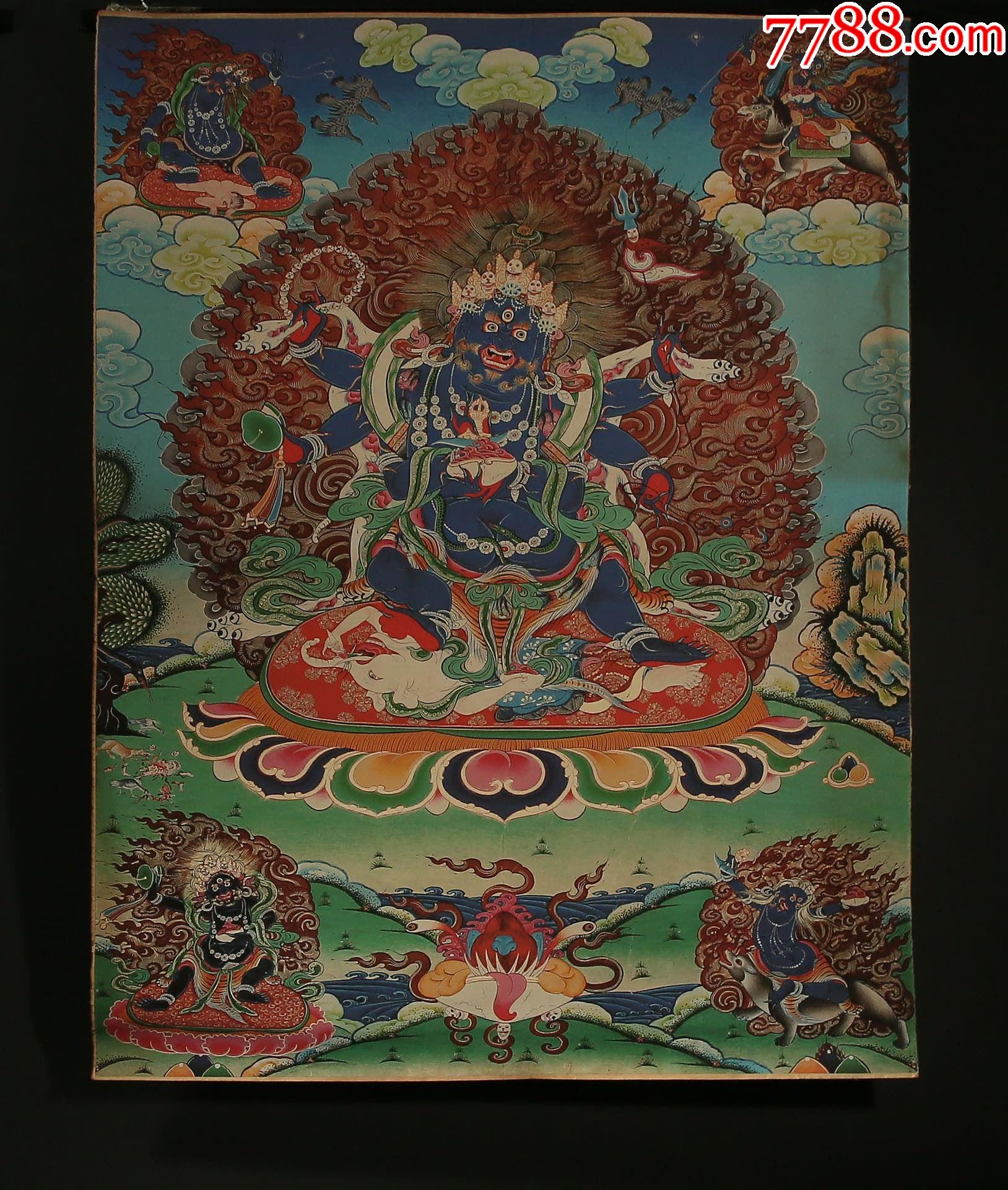 手绘六臂玛哈嘎拉唐卡