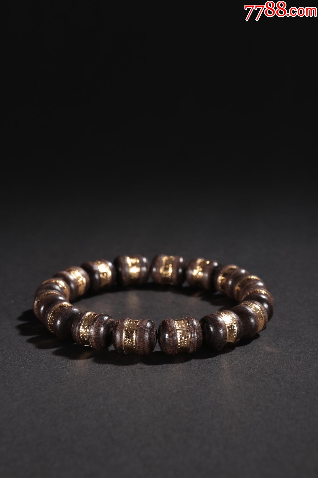 沉香包金片桶珠手串