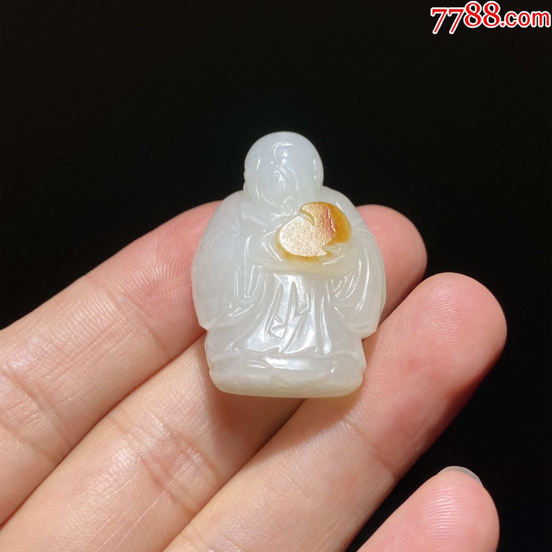 和田籽料羊脂白玉东方朔偷桃玉坠古玉老玉籽料白玉人物挂件东方朔老玉