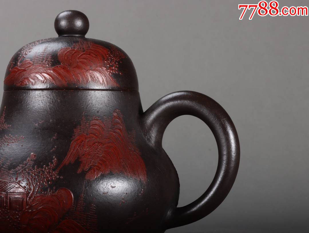 泥绘思亭紫砂壶款识:金鼎商标晚清民国waa21s35f_茶壶_收藏行情_回收