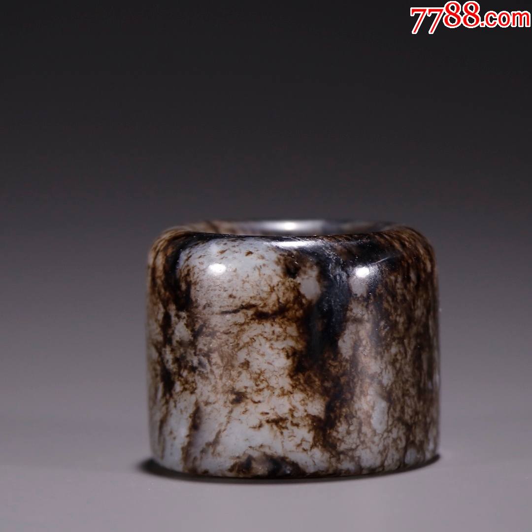 旧藏·和田玉黑皮料素面扳指_戒指_图片欣赏_收藏价值_7788年历卡