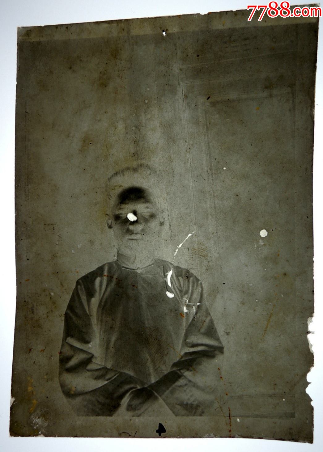老照片收藏1808民国边疆密发飞机头长衫男子老底片8863cm