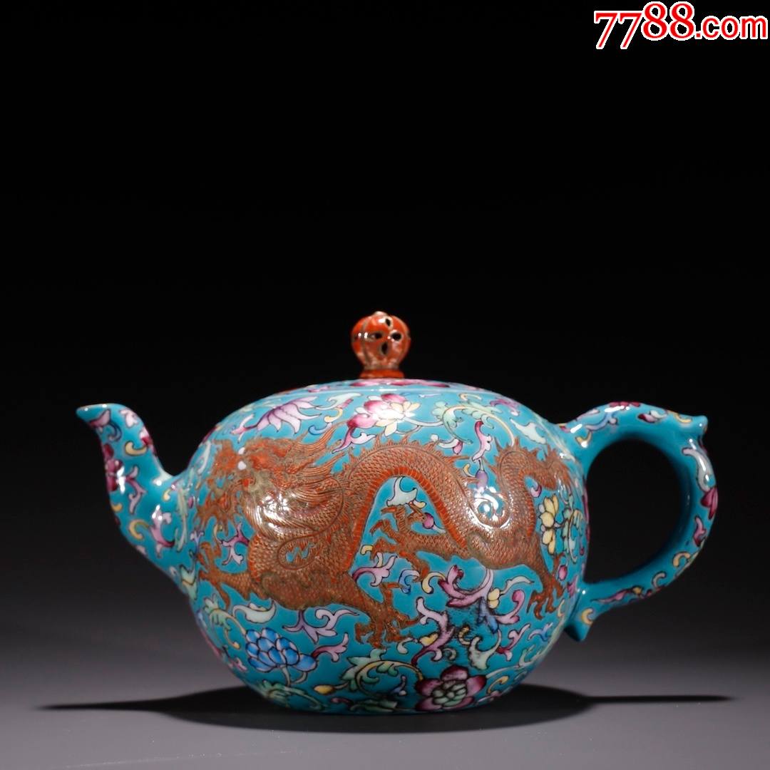 紫砂珐琅彩龙凤纹茶壶