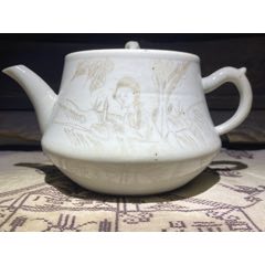 晚清芭蕉侍女刻瓷茶壶（白瓷）(se87563853)