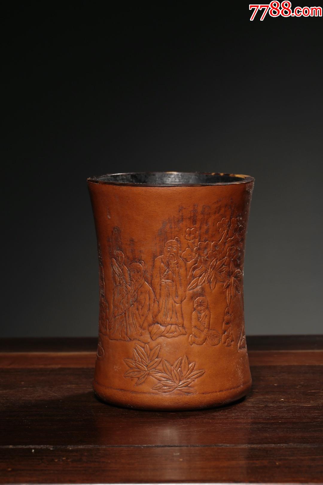 天然匏器雕文人雅集文房束腰笔筒