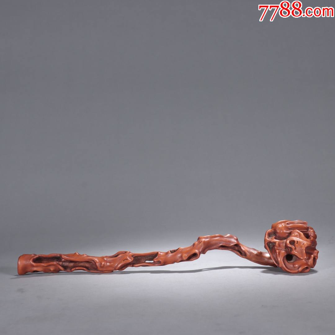 黄杨木雕佛手树桩如意摆件